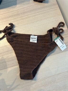 Rhythm Crochet Tie-Side Bikini Bottom - Dark Brown